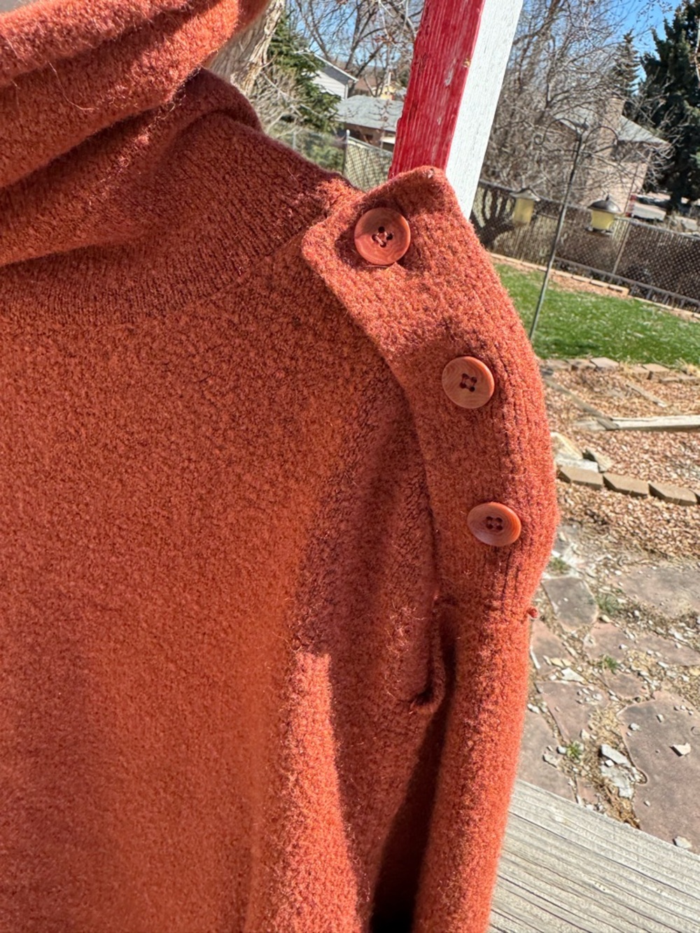 Tibi Rust Button-Shoulder Turtleneck Sweater - Picture 2 of 9